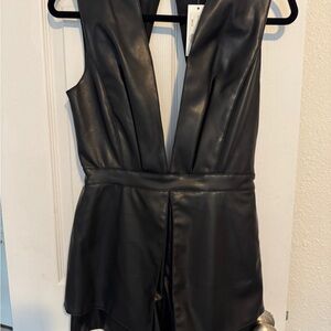 Hausen Black Faux Leather Romper